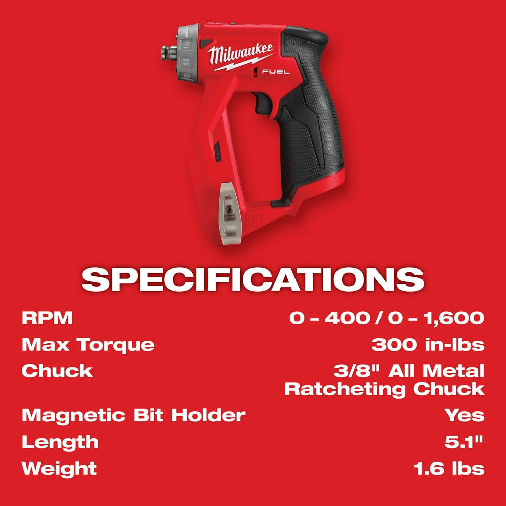 Milwaukee 2505-22 M12 FUEL 12V Brushless Installation 4-in-1 Drill