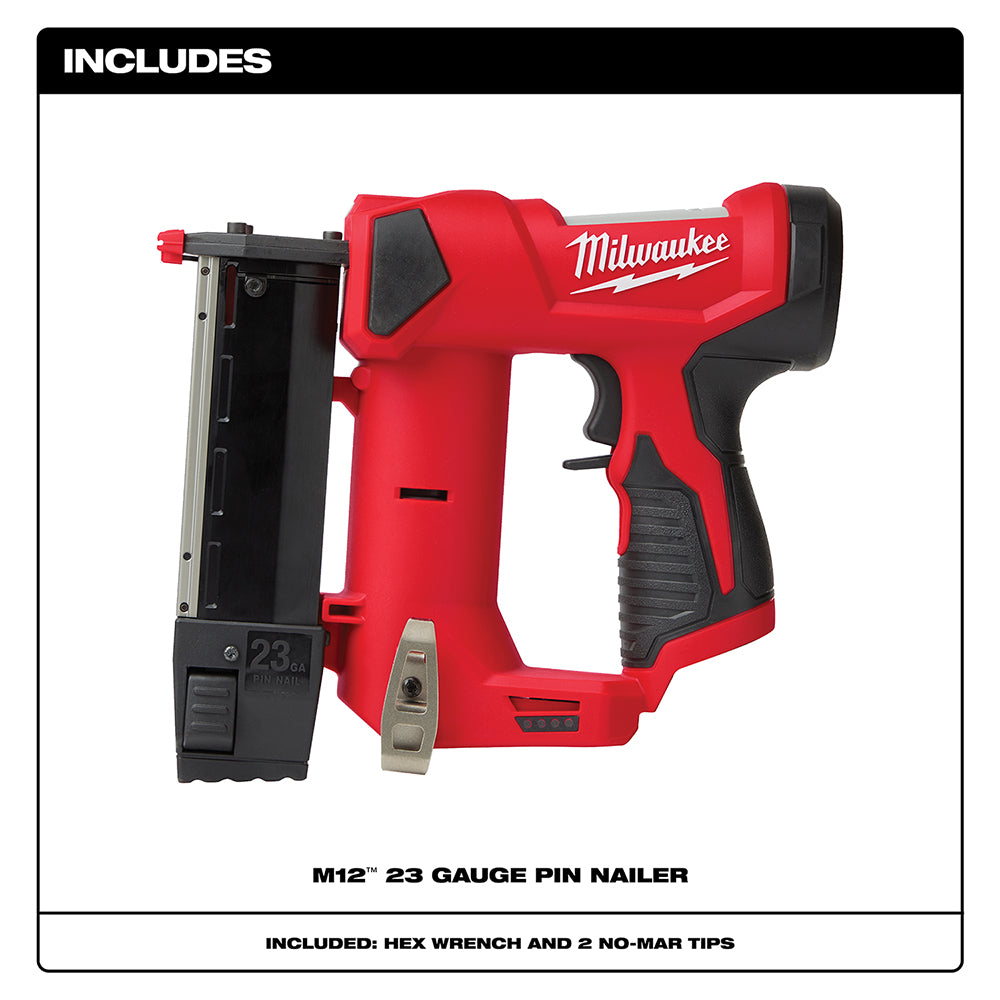 Milwaukee 2540-20 M12 12V 23 Gauge Compact Cordless Pin Nailer